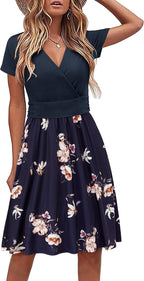 Apolline Robe Femme – Robe Cache-Cœur Fleurie à Col V avec Poches