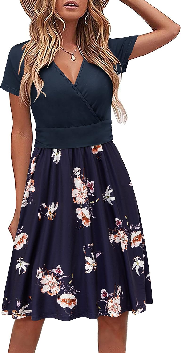 Apolline Robe Femme – Robe Cache-Cœur Fleurie à Col V avec Poches