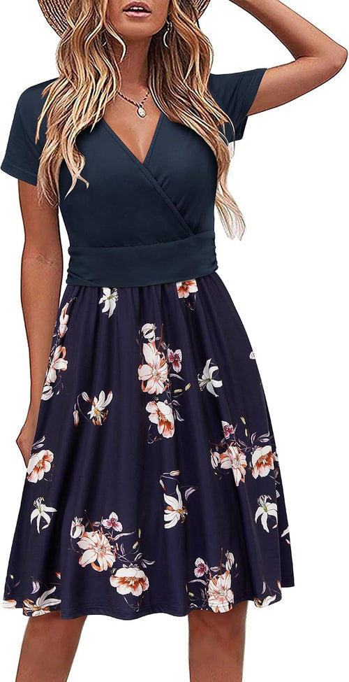 Apolline Robe Femme – Robe Cache-Cœur Fleurie à Col V avec Poches