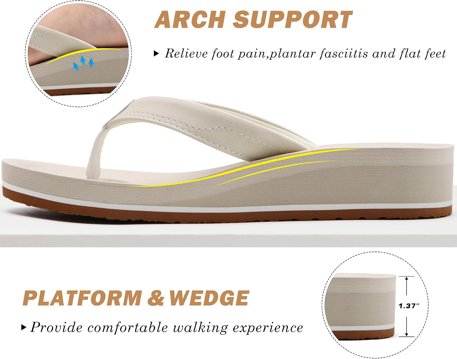 Sidonie Sandales Femme – Tongs Compensées Confort avec Semelle Effet Yoga