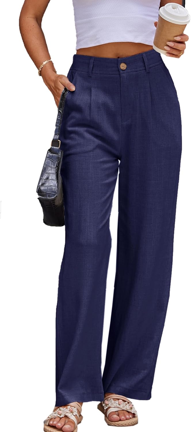 Denise Pantalon Droit en Lin – Pantalon Élégant Taille Haute pour le Bureau et l'Été