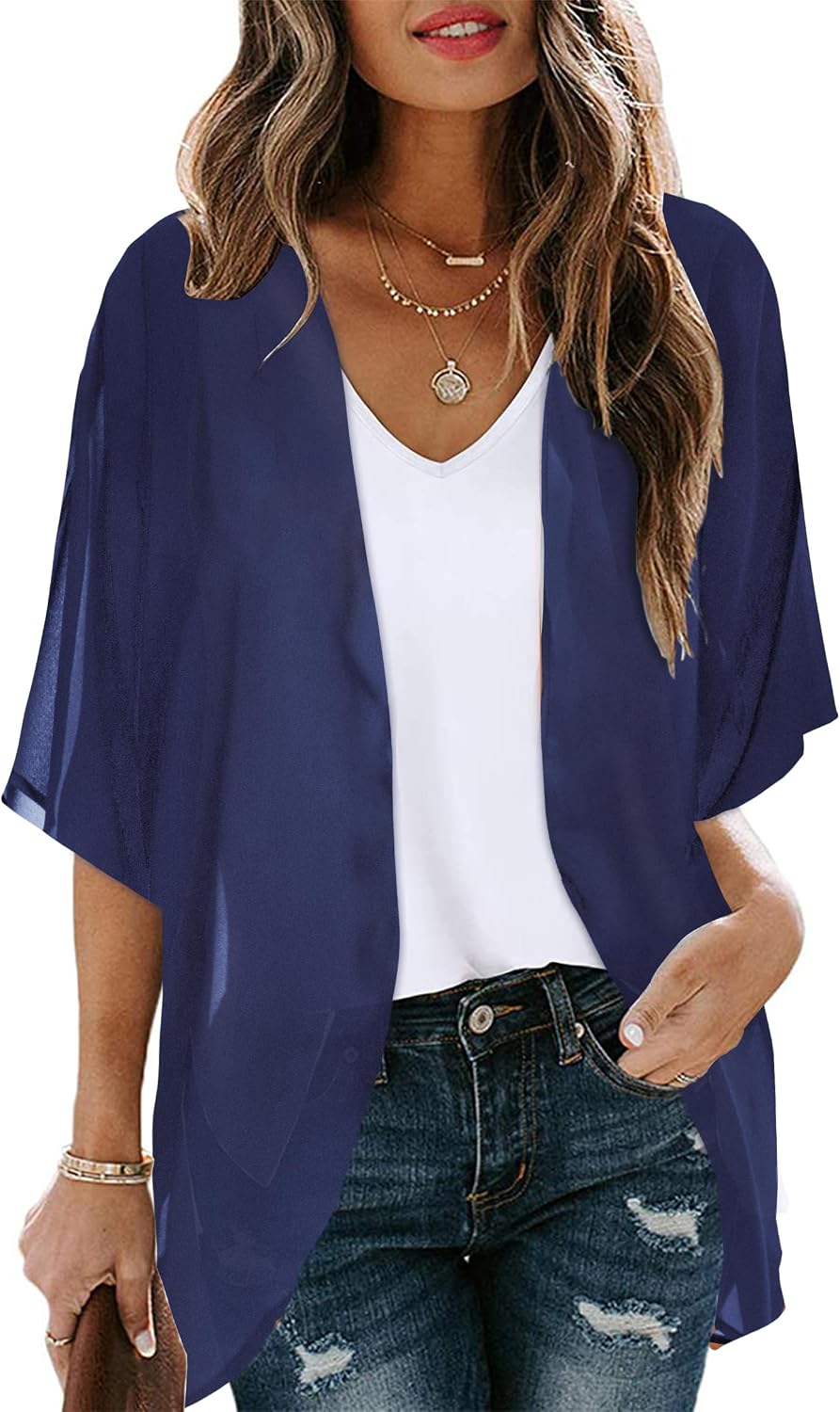 Noemi Kimono Femme – Kimono Léger en Mousseline à Imprimé Floral avec Manches 3/4