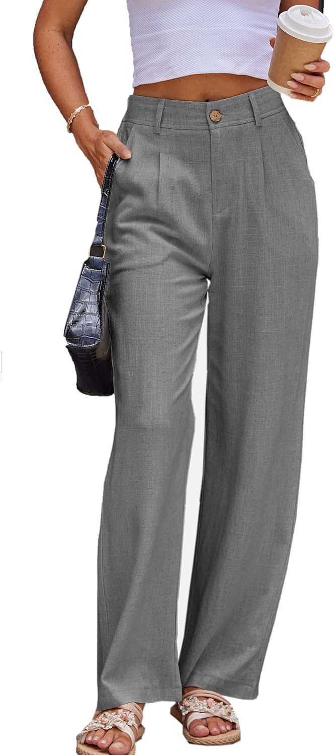 Denise Pantalon Droit en Lin – Pantalon Élégant Taille Haute pour le Bureau et l'Été