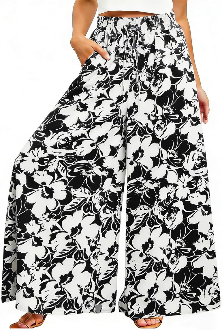 Samantha Pantalon Palazzo Fluide – Pantalon Taille Haute Léger avec Cordon de Serrage