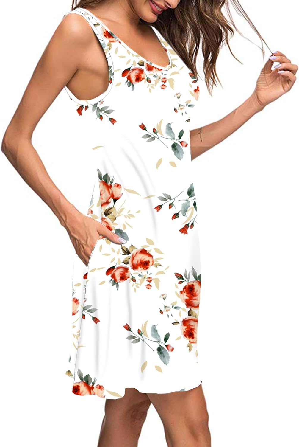 Noémie Robe Femme – Robe Courte Sans Manches à Col V avec Poches