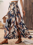 Delphine Jupe Maxi – Jupe Longue Imprimée Taille Haute avec Fente Élégante