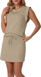 Janine Ensemble Femme – Ensemble Deux Pièces avec Haut à Manches Courtes et Jupe-Short à Poches