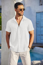 Bastien Chemise Homme – Chemise Texturée à Manches Courtes avec Poche