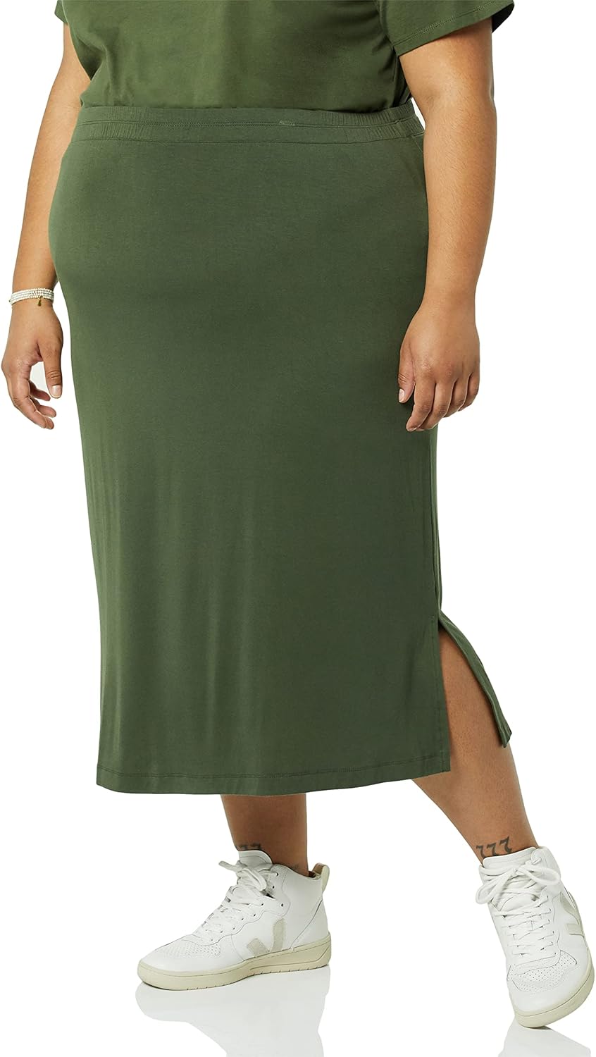 Coralie Jupe Midi – Jupe Pull-On en Jersey Extensible au Tombé Élégant
