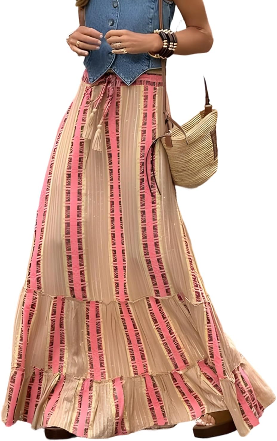 Maëlle Jupe Maxi Bohème – Jupe Longue Fleurie Taille Smockée