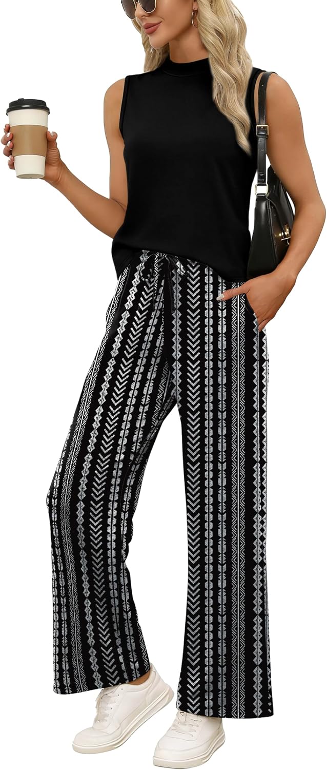 Patricia Ensemble Femme – Ensemble Deux Pièces avec Haut Sans Manches à Col Montant et Pantalon Large