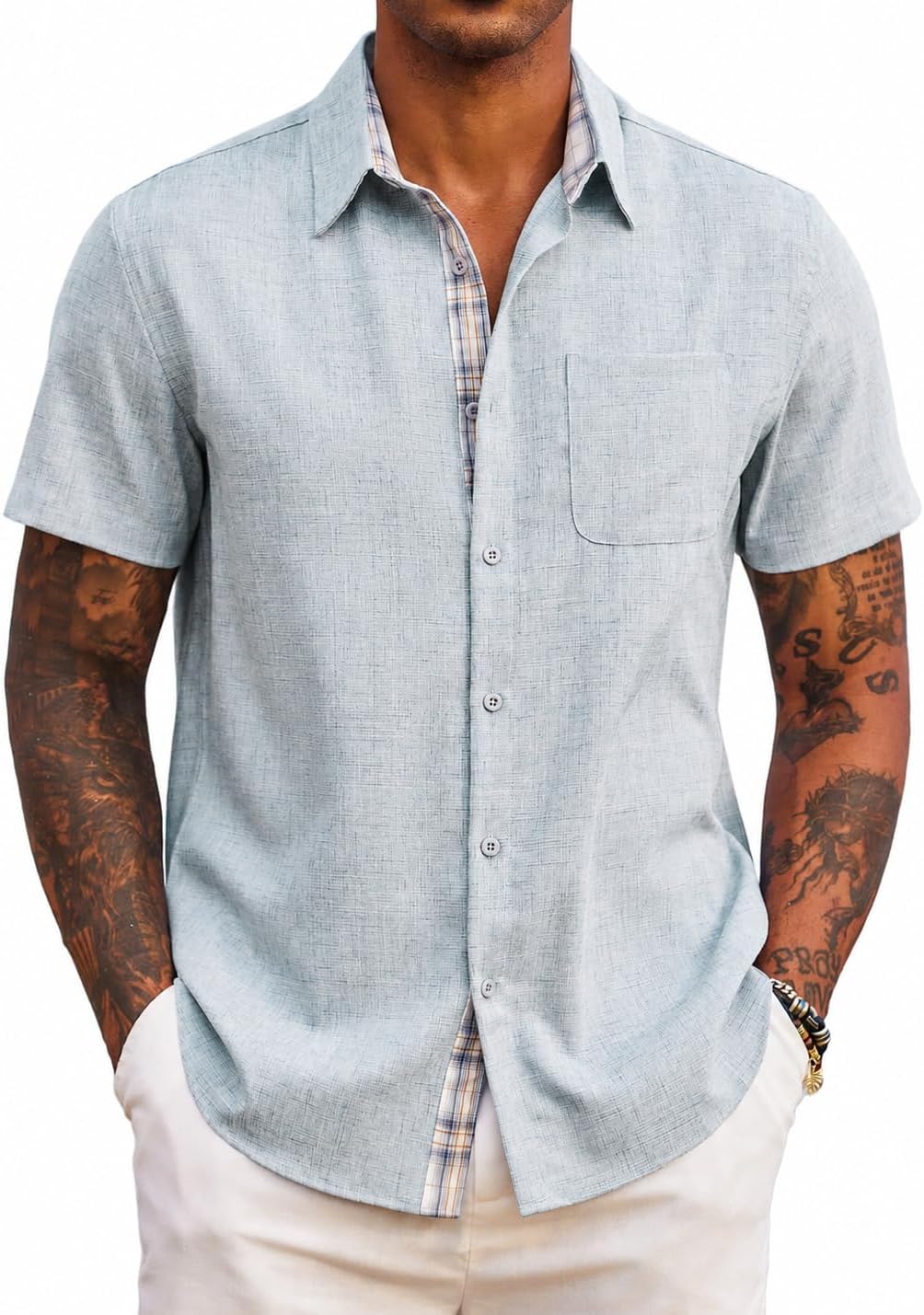 Adrian Chemise Homme – Chemise à Manches Courtes Coupe Classique avec Poche Poitrine