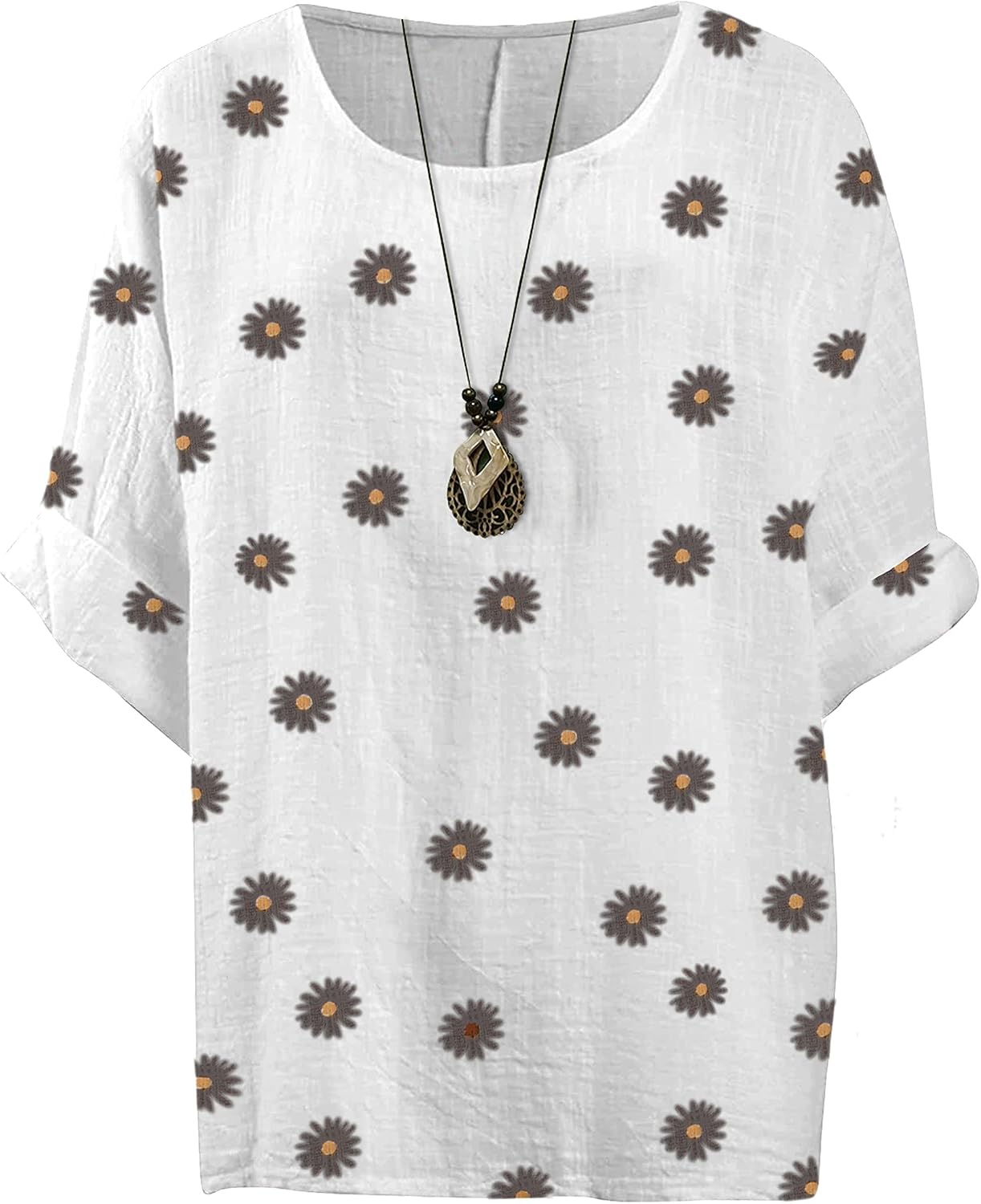 Giulia Haut Femme – Tunique Fleurie en Coton à Manches 3/4 et Coupe Ample