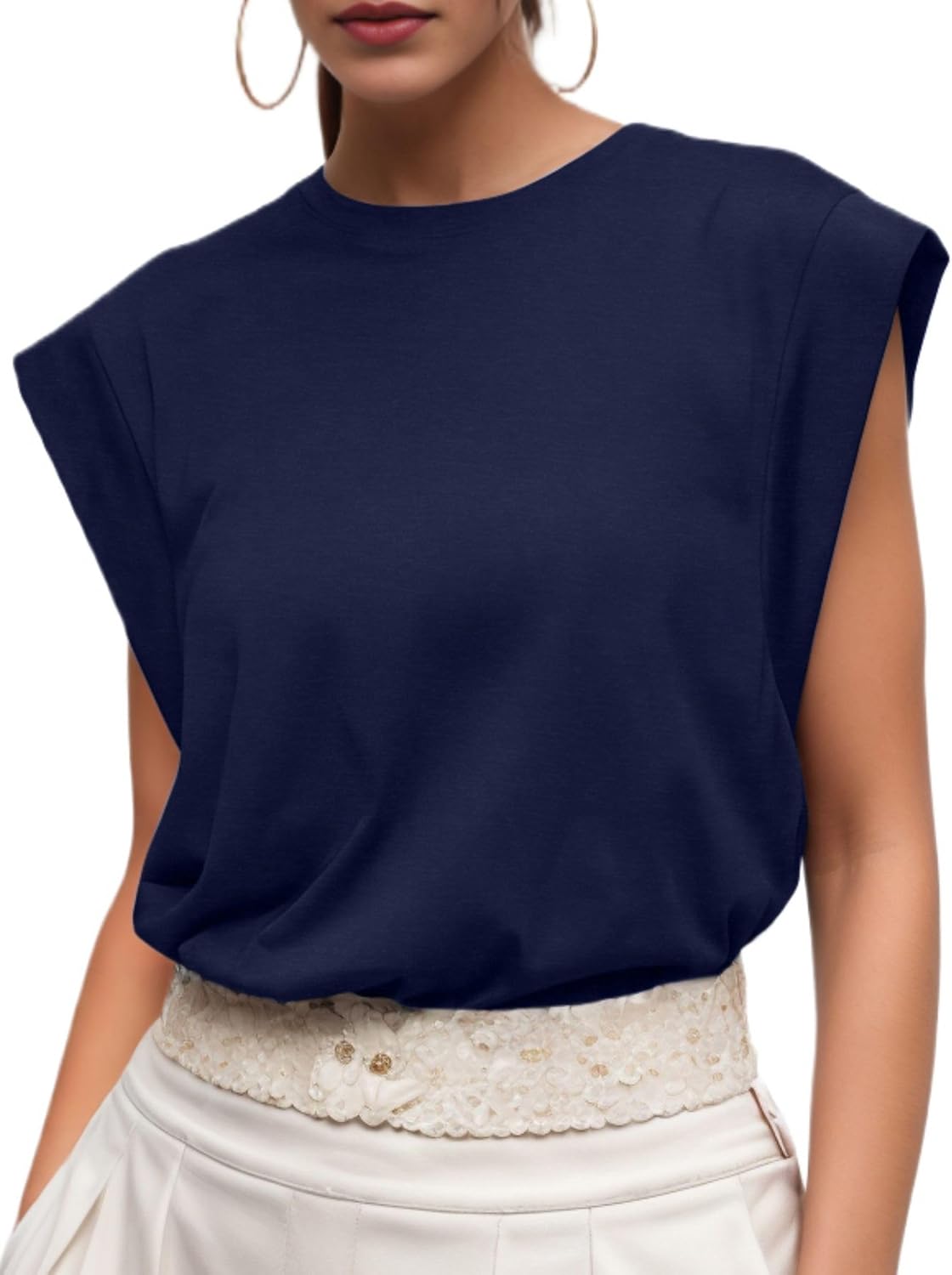 Denise T-Shirt Femme en Coton – Haut Décontracté à Manches Capes pour l'Été