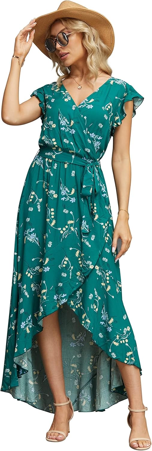Kristine Robe Maxi Fleurie Femme – Robe Portefeuille Bohème à Col V