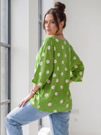 Giulia Haut Femme – Tunique Fleurie en Coton à Manches 3/4 et Coupe Ample