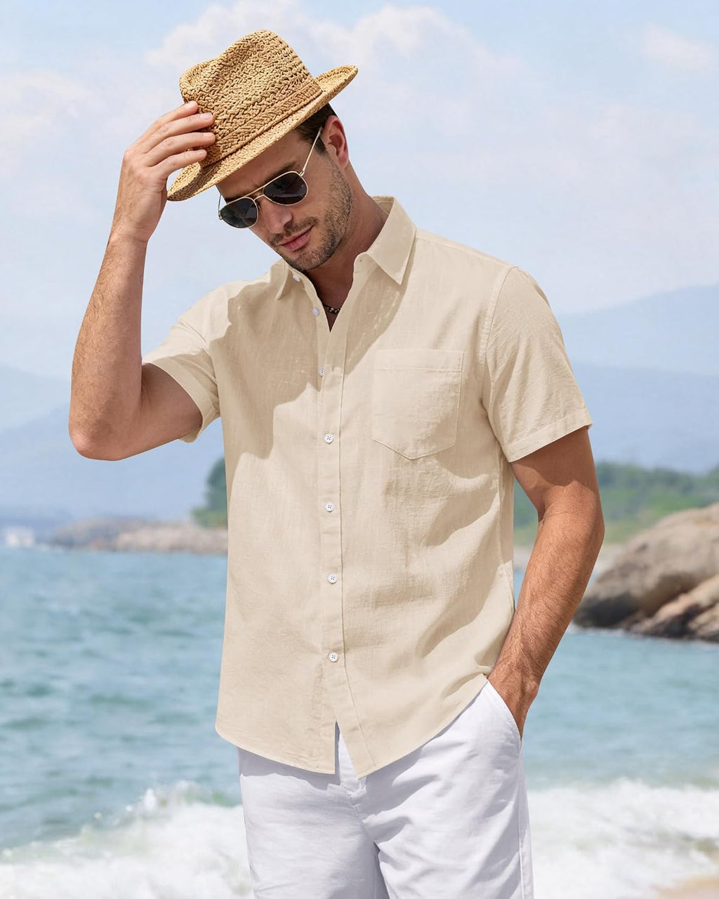 Adrian Chemise Homme à Manches Courtes – Chemise Légère à Boutons pour l'Été