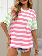 Anaïs T-Shirt Femme – Haut Oversize Rayé à Col Rond et Manches Courtes