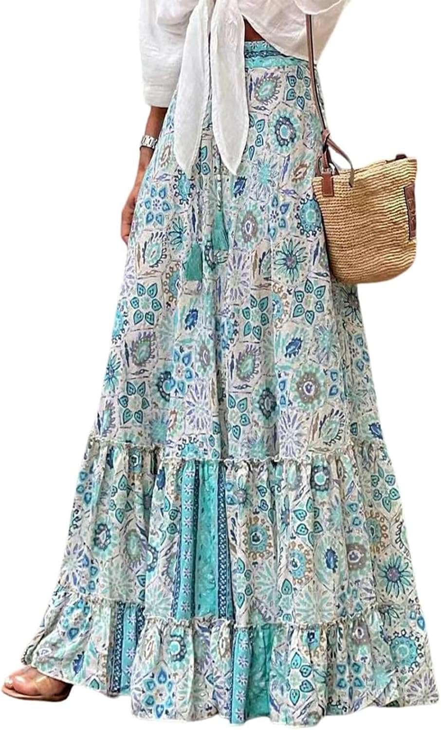 Maëlle Jupe Maxi Bohème – Jupe Longue Fleurie Taille Smockée