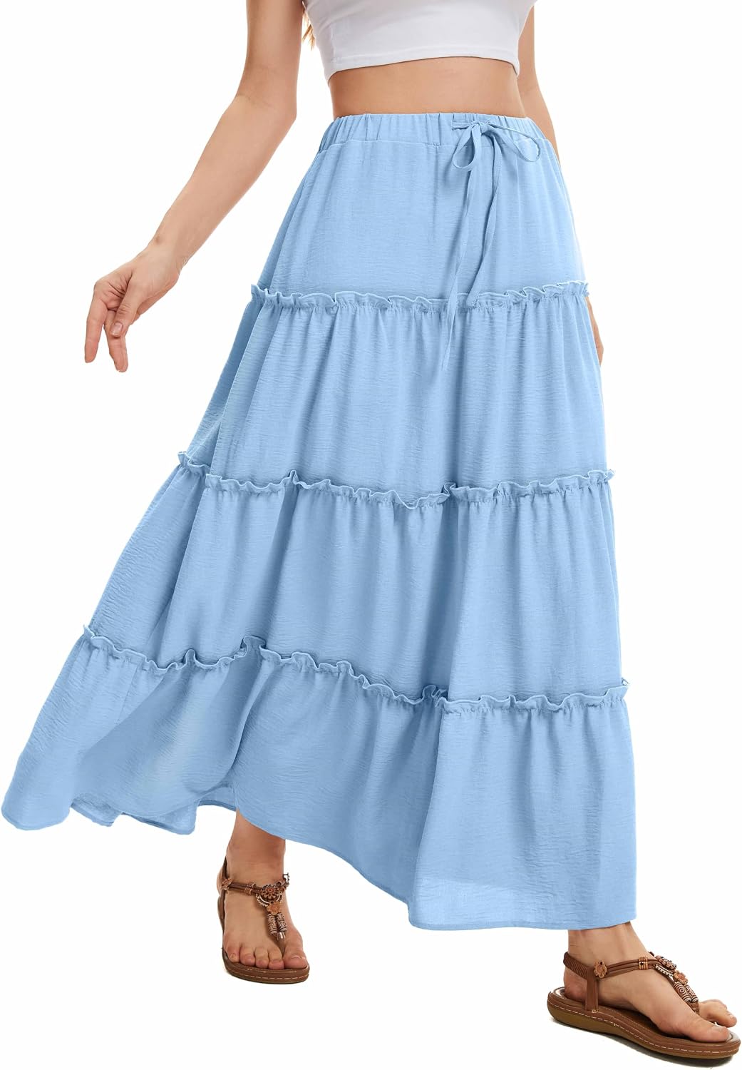 Victoire Jupe Maxi – Jupe Longue Taille Haute Fluide avec Poches