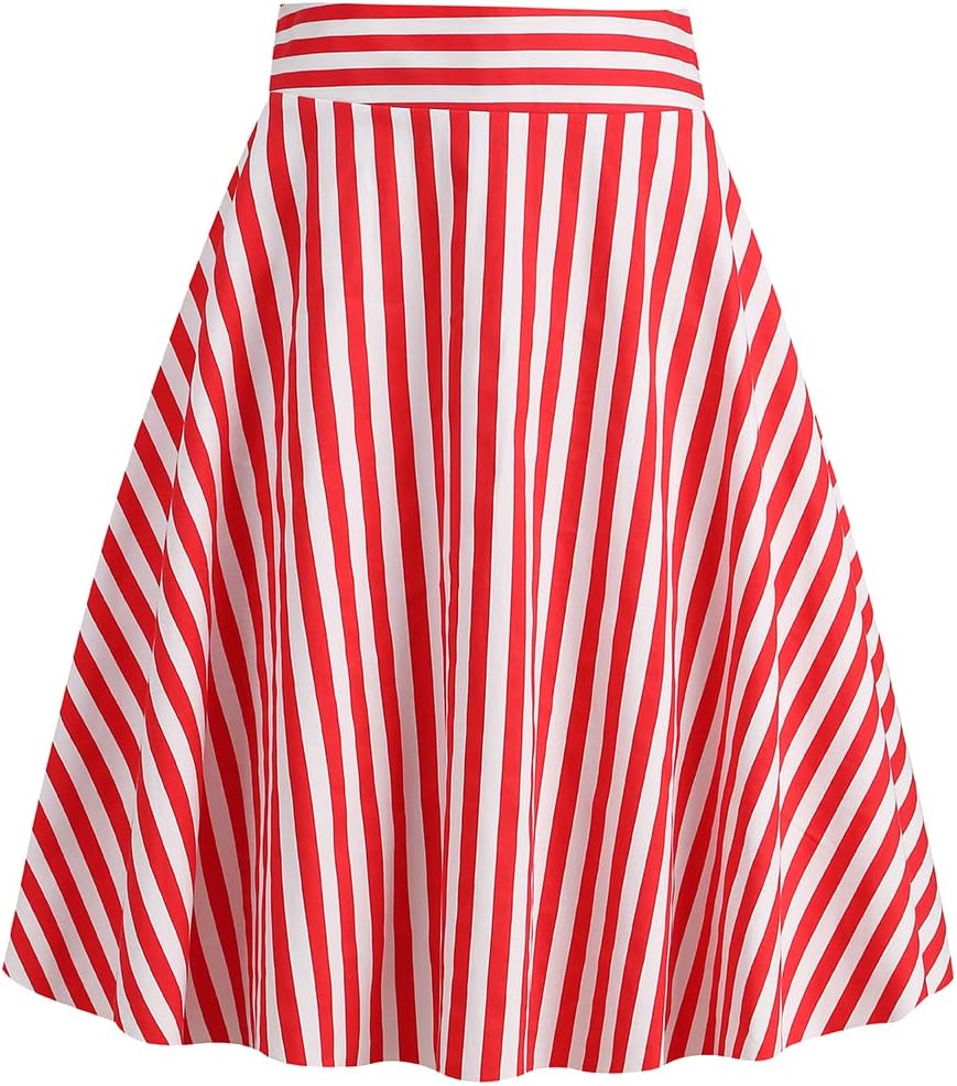 Roseline Jupe Rockabilly – Jupe Trapèze Vintage Rayée Style Années 50