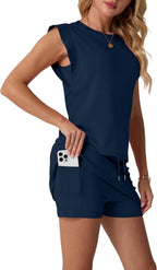 Clémence Ensemble Femme 2 Pièces – Haut à Manches Courtes et Jupe-Short avec Poches