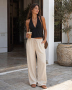 Valerie Pantalon Long en Lin – Pantalon Décontracté Grande Taille à Jambes Droites