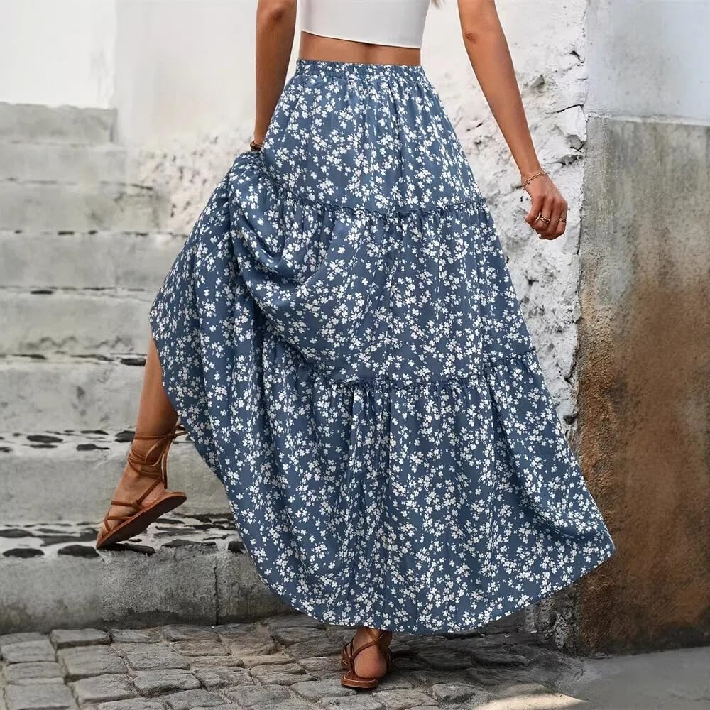 Maëlys Jupe Maxi – Jupe Longue Bohème Fleurie Taille Haute Fluide et Élégante