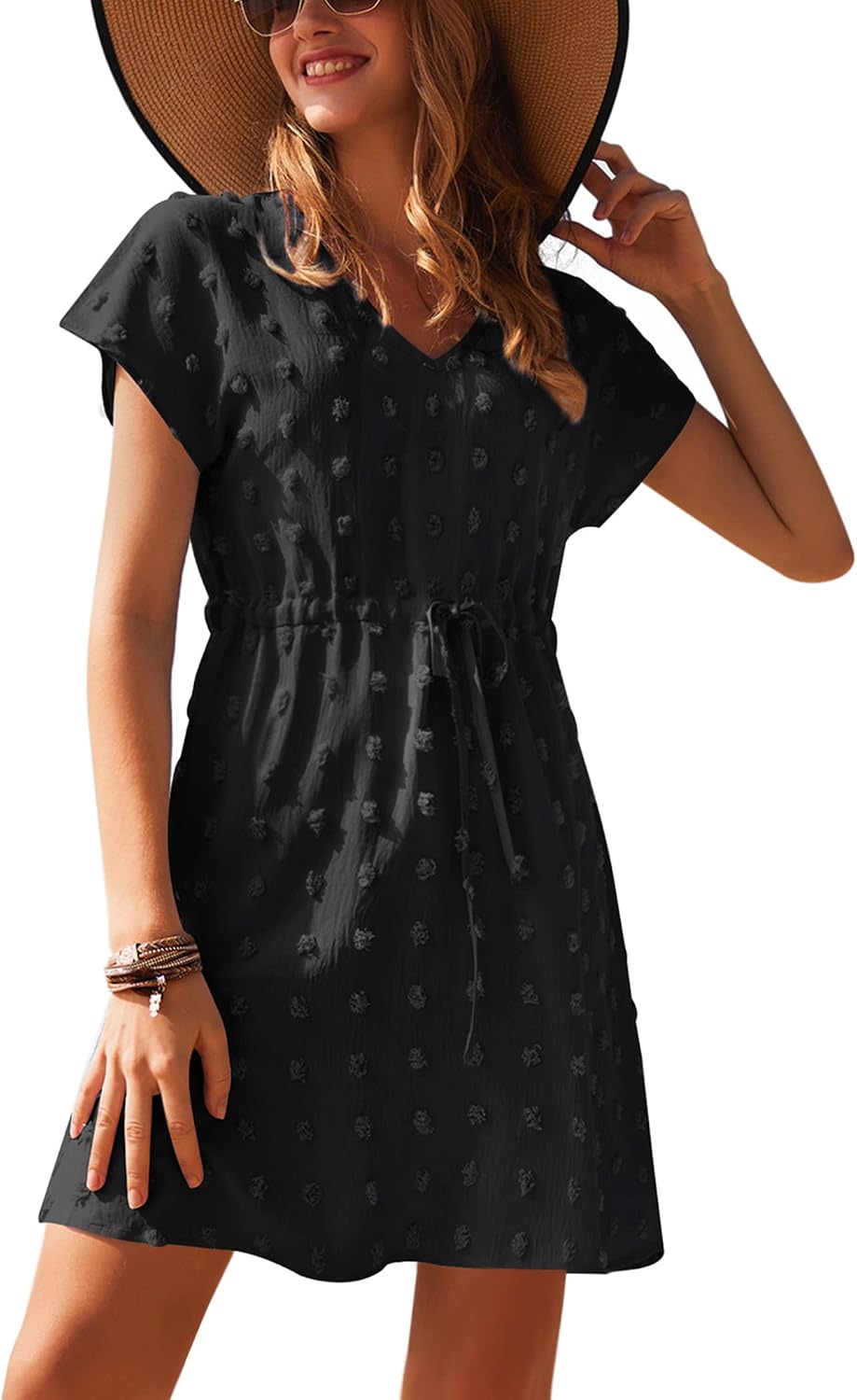 Noémie Robe de Plage – Tunique de Plage à Col V avec Taille Ajustable