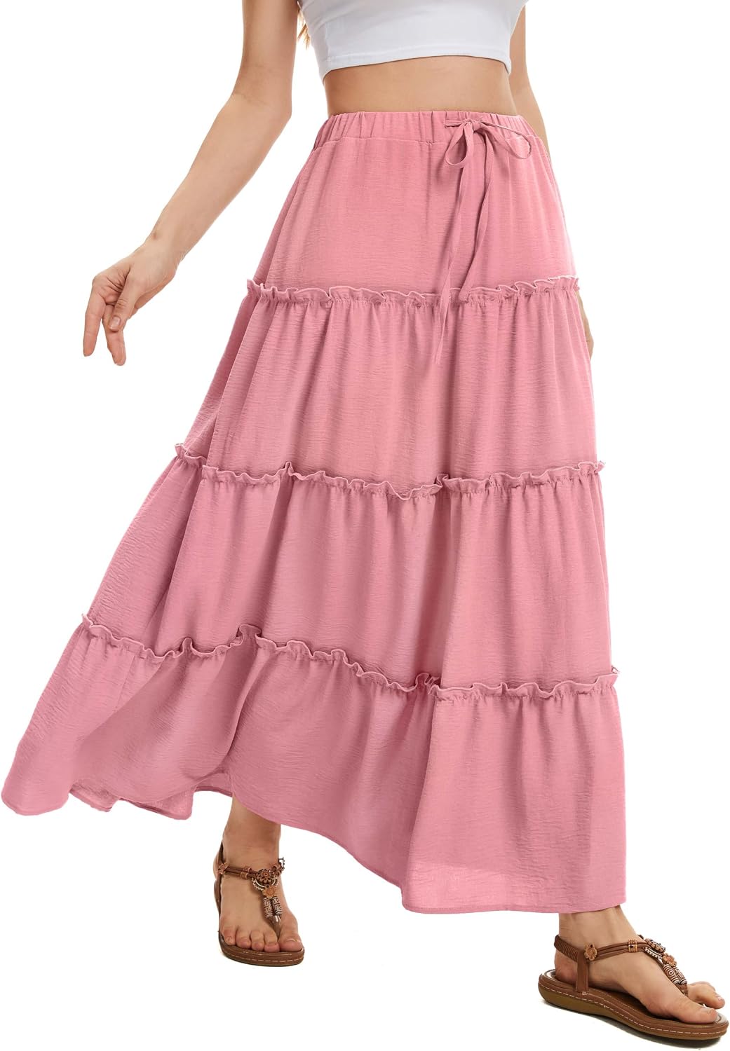 Victoire Jupe Maxi – Jupe Longue Taille Haute Fluide avec Poches