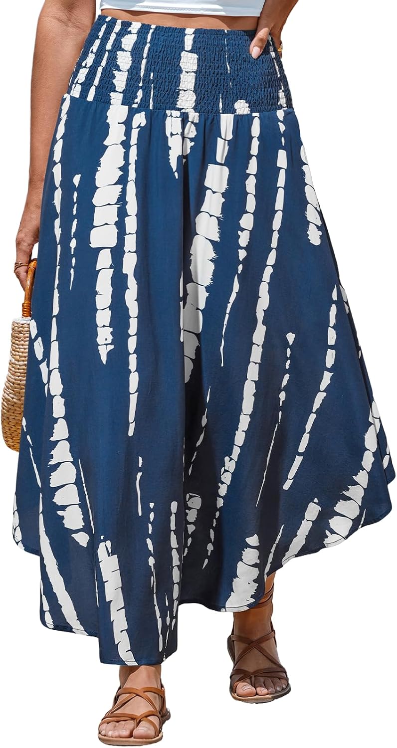Noémie Jupe Maxi Bohème – Jupe Longue Taille Haute Froncée à Motif Abstrait
