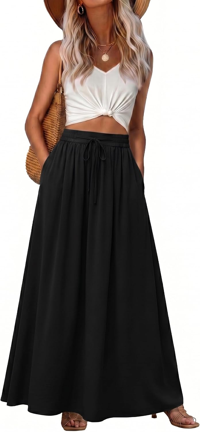 Ophélie Jupe Maxi – Jupe Longue Bohème Taille Haute avec Poches et Cordon Ajustable