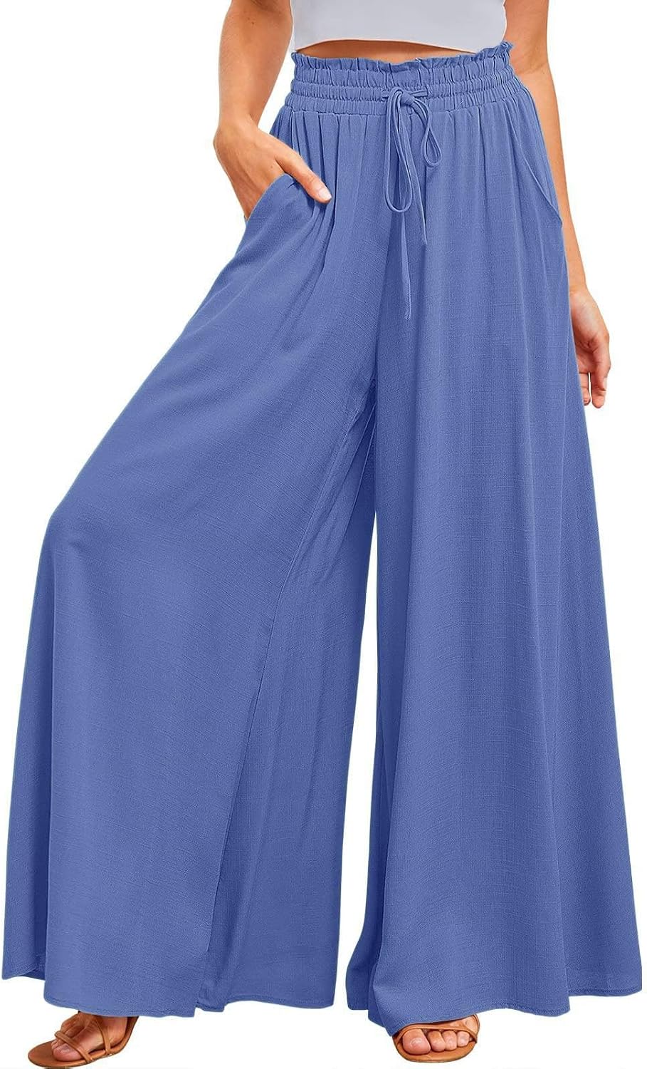 Samantha Pantalon Palazzo Fluide – Pantalon Taille Haute Léger avec Cordon de Serrage