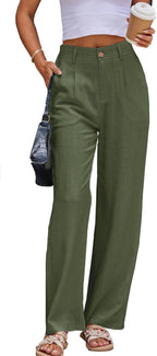 Denise Pantalon Droit en Lin – Pantalon Élégant Taille Haute pour le Bureau et l'Été