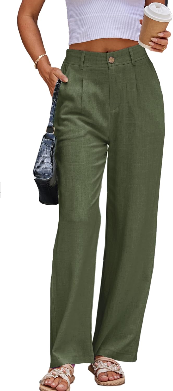 Denise Pantalon Droit en Lin – Pantalon Élégant Taille Haute pour le Bureau et l'Été