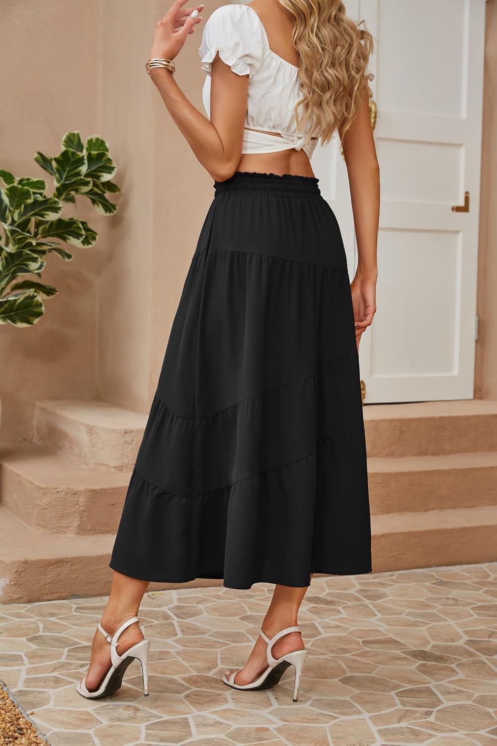 Floriane Jupe Maxi – Jupe Longue à Volants Taille Haute avec Poches Style Bohème