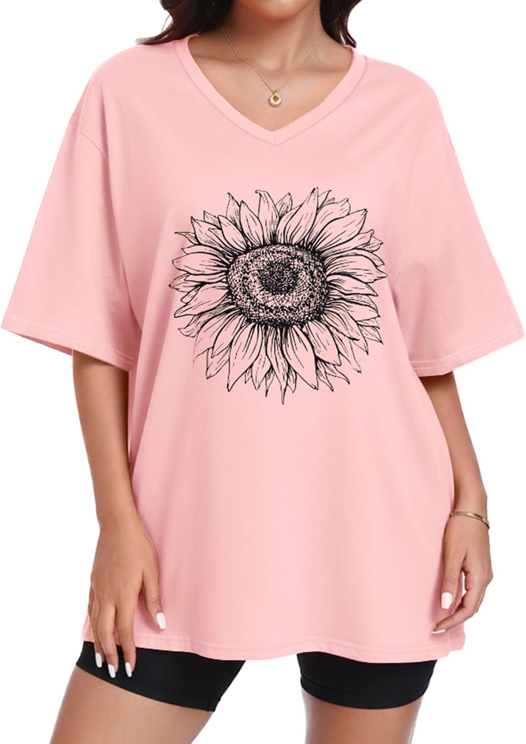 Faustine T-Shirt Femme – Haut Oversize à Col V et Manches Courtes