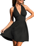 Kristine Robe Courte Femme – Col Halter Dos Nu avec Taille Smockée