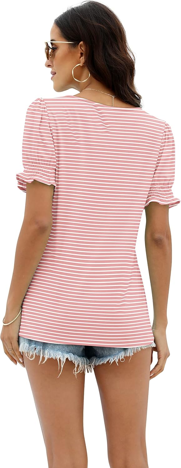 Chiara Haut Femme – T-Shirt à Col Carré avec Manches Volantées