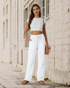 Katrina Pantalon Palazzo Décontracté – Pantalon Fluide à Taille Élastique avec Poches