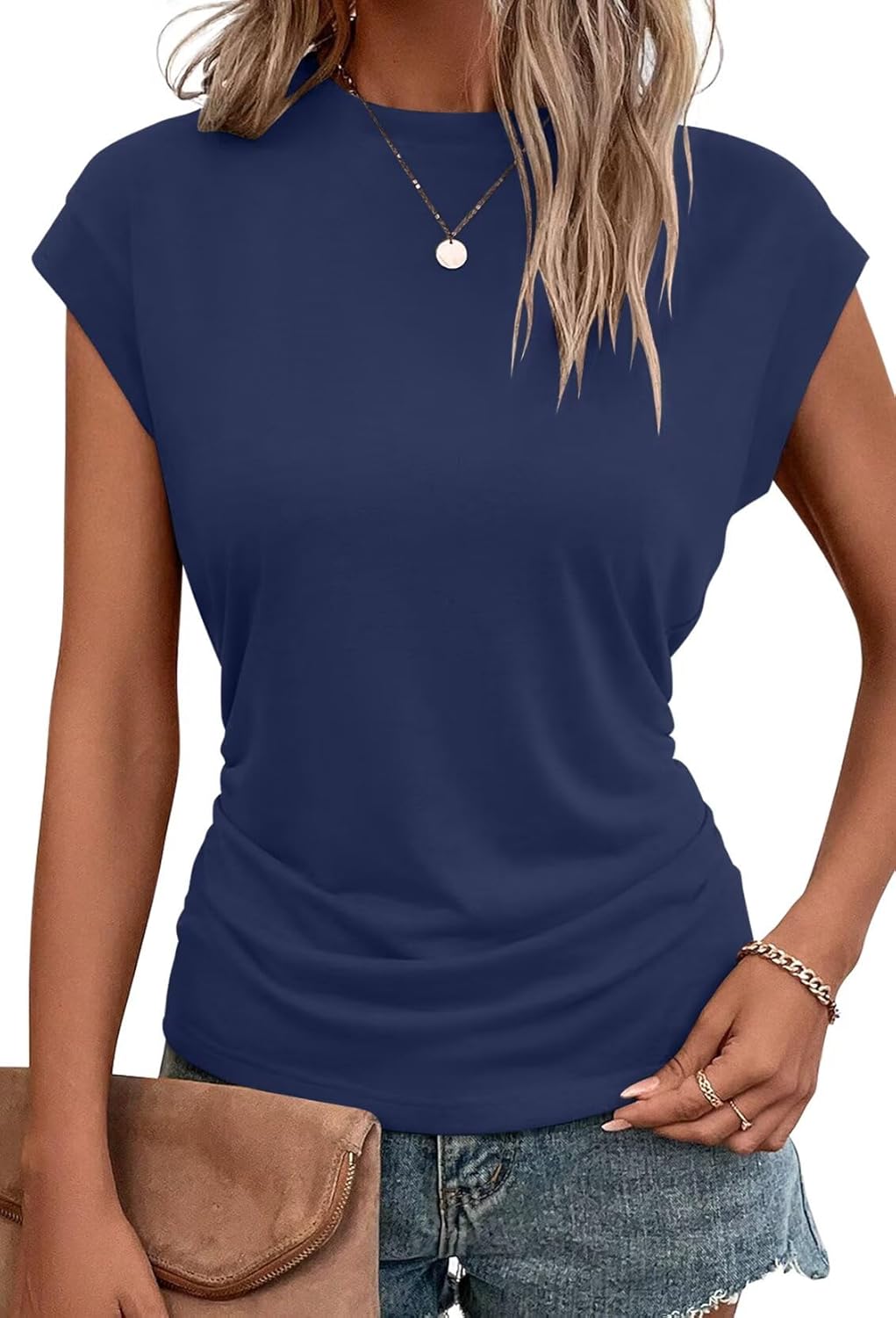 Bianca Haut Femme – T-Shirt Ample à Manches Courtes avec Détails Plissés