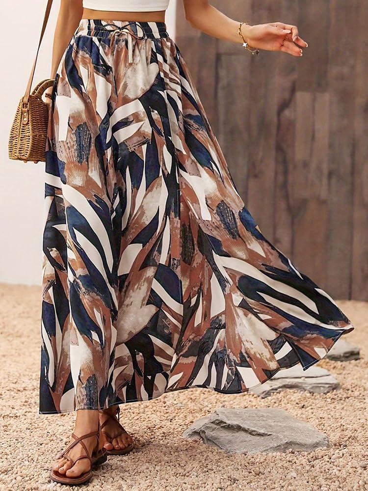 Delphine Jupe Maxi – Jupe Longue Imprimée Taille Haute avec Fente Élégante