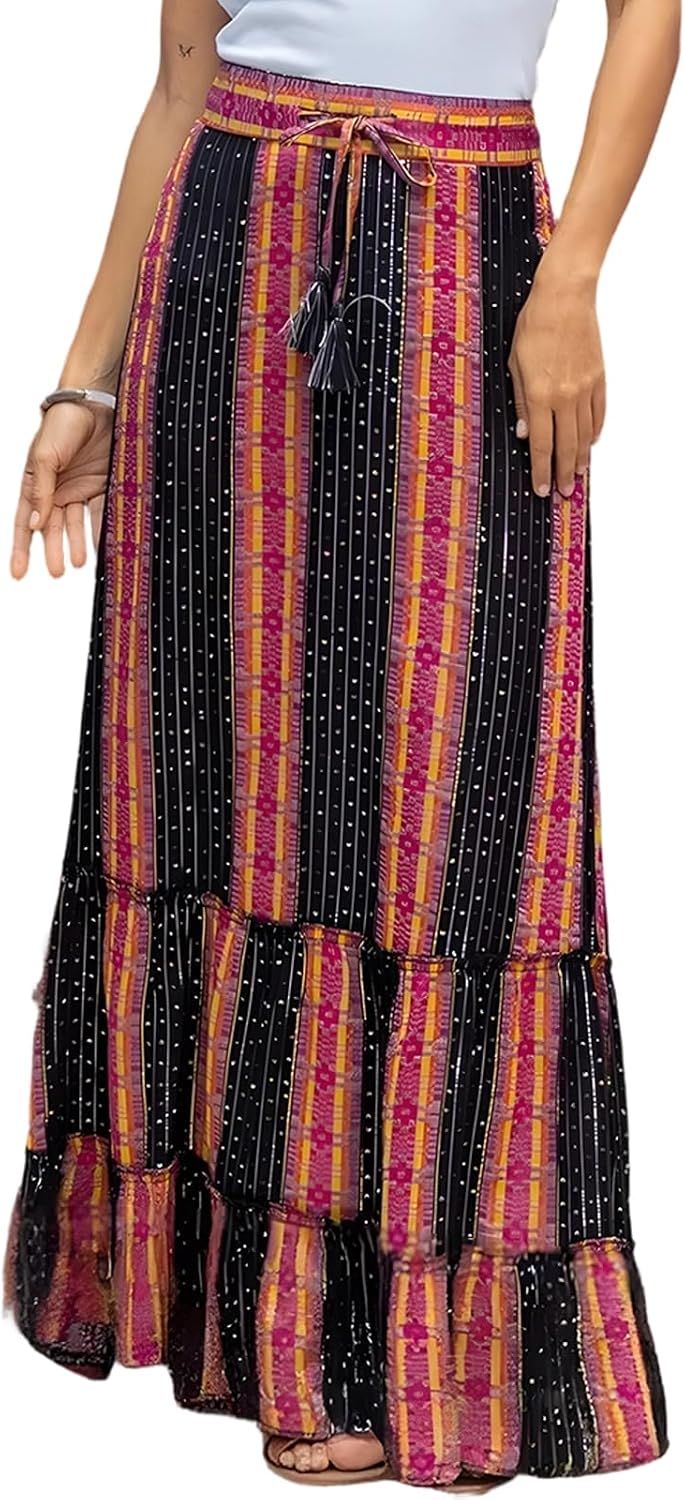Maëlle Jupe Maxi Bohème – Jupe Longue Fleurie Taille Smockée