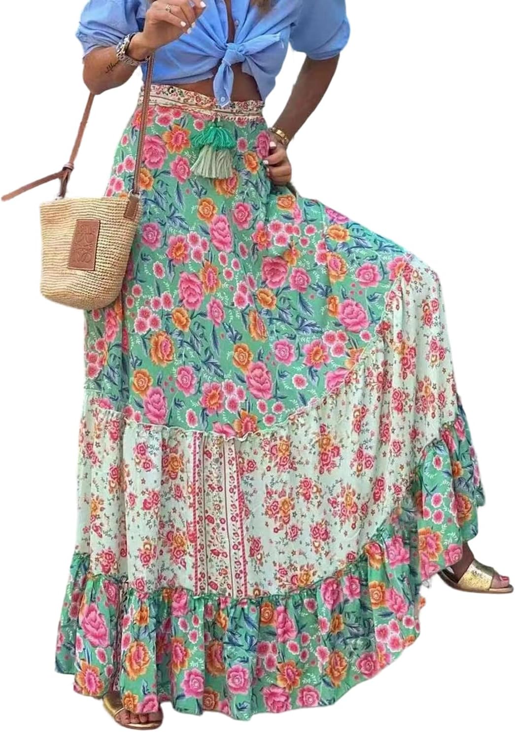 Maëlle Jupe Maxi Bohème – Jupe Longue Fleurie Taille Smockée