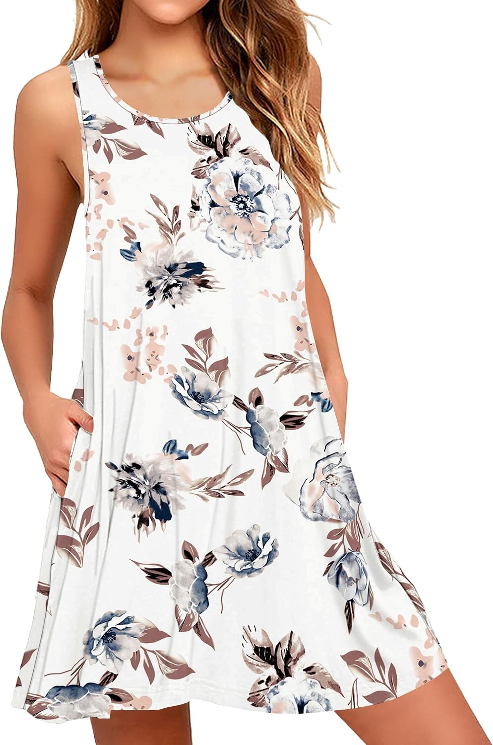 Kristine Robe Femme – Robe Courte Sans Manches à Col Rond avec Poches