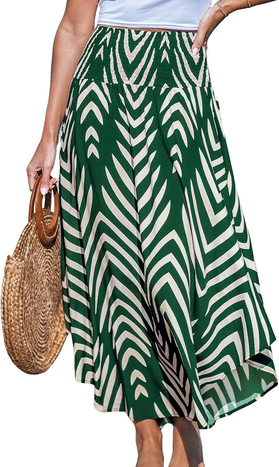 Noémie Jupe Maxi Bohème – Jupe Longue Taille Haute Froncée à Motif Abstrait