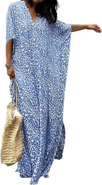 Solène Caftan Femme – Robe Longue de Plage à Imprimé Ethnique en Mousseline