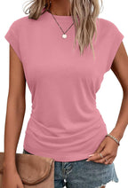 Bianca Haut Femme – T-Shirt Ample à Manches Courtes avec Détails Plissés