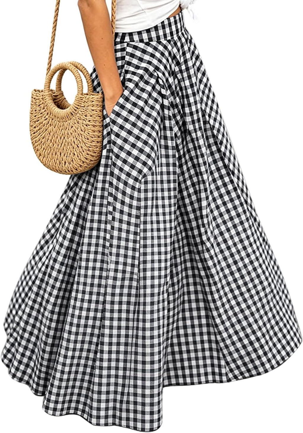 Élodianne Jupe Maxi – Jupe Longue Plissée Taille Haute Élégante avec Poches Latérales