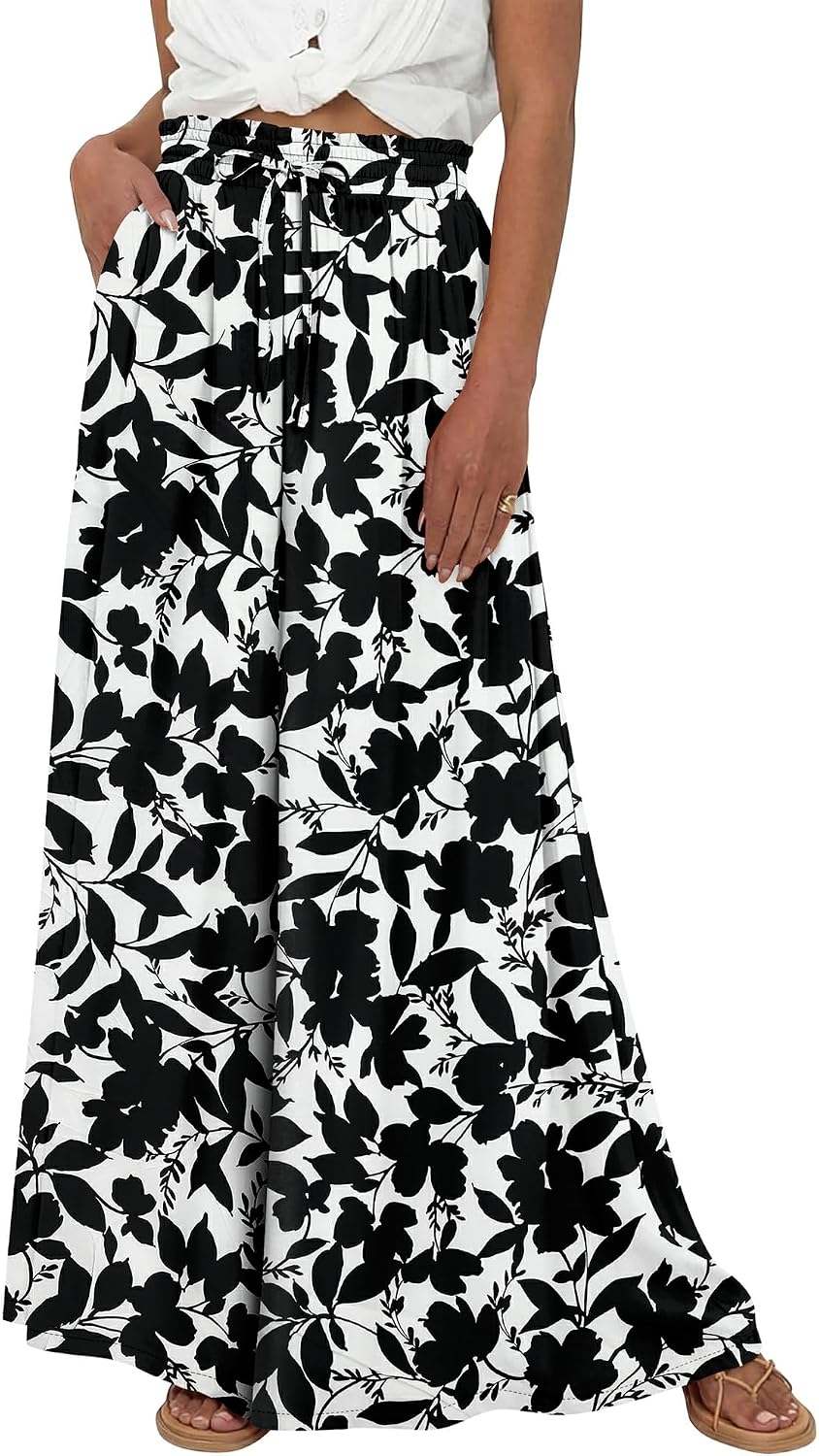 Bianca Pantalon Palazzo Femme – Taille Haute Ajustable en Coton avec Jambes Amples